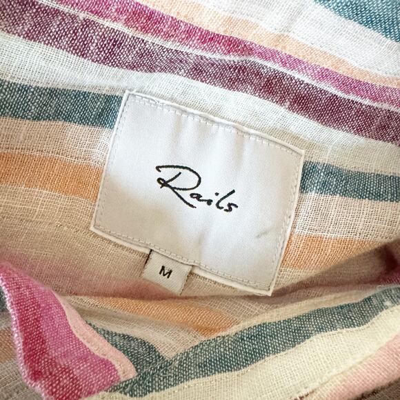 RAILS Amelie Tie Front Rainbow Striped Shirt Medium M - Picture 7 of 8